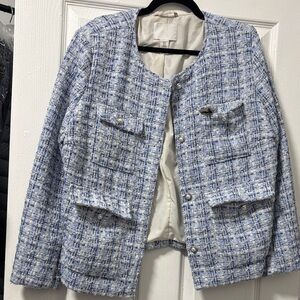 H&M Classic Blue Tweed Collarless Jacket - Women